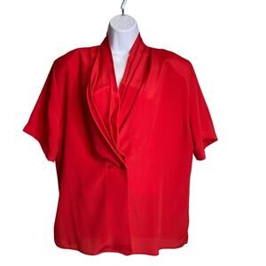 Vintage Dalton Kassel Brothers Women's Red Draped Neck Silky Blouse Size 16